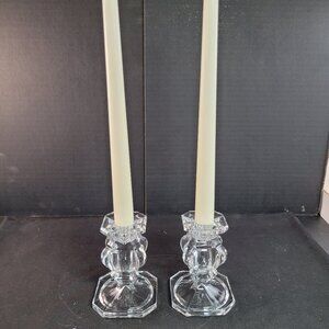 Gorham Crystal Baroque Candlestick Pair 4” Full Lead Crystal Germany